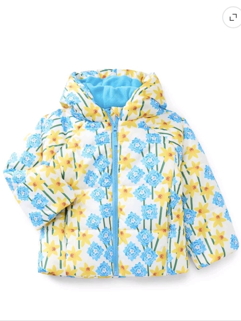 LEGO Botanicals Toddler Girl Puffer Jacket. NWT 5T. Yellow And Blue Lego Flowers